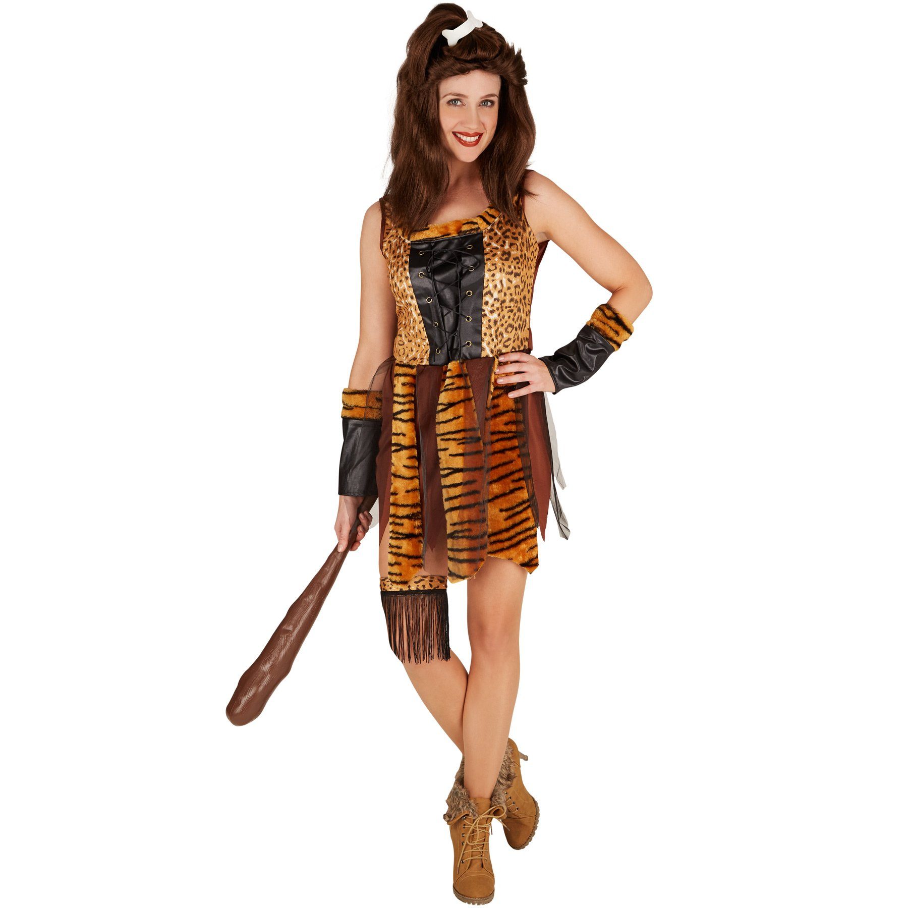 dressforfun Kostüm Frauenkostüm Steinzeit-Jägerin, Attraktives, kurzes Kleid