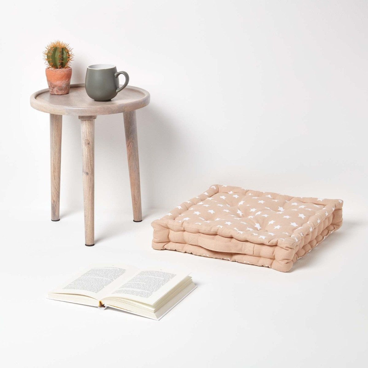 Homescapes Bodenkissen Sitzkissen Sterne beige 40 x 40 x 10 cm & Polyester