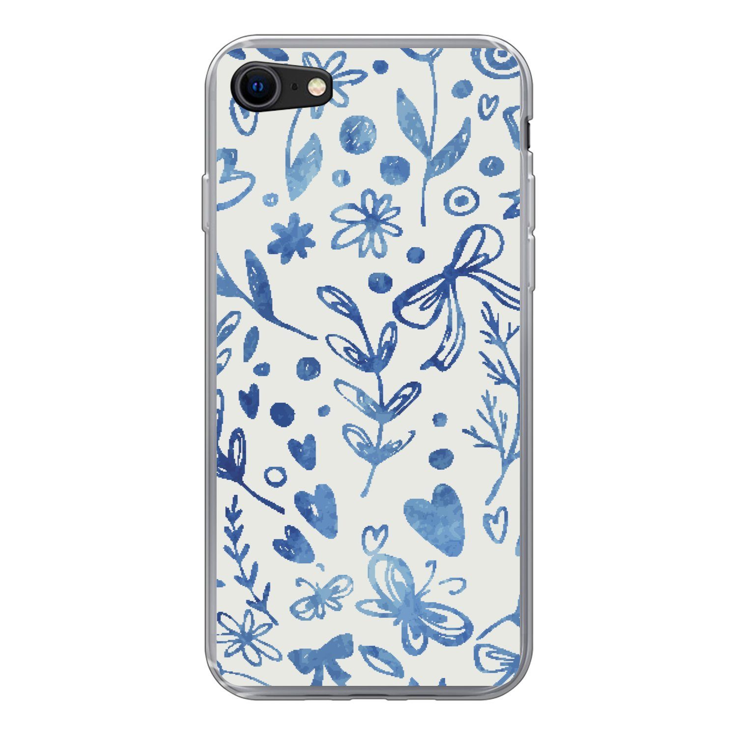 MuchoWow Handyhülle für Apple iPhone SE 2020 Ein florales Muster in blauen Farben, Smartphone-Bumper, Print, Handy Schutzhülle Dünn