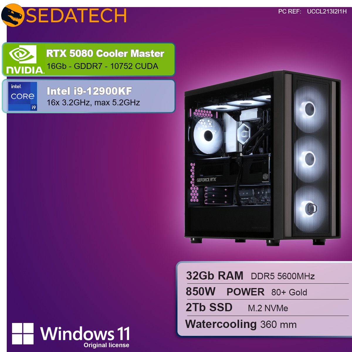 Sedatech UCCL213I2I1HF - Watercooling Gaming-PC (Intel Core i9 12900KF 16x 3.2GHz (max 5.2GHz), Geforce RTX5080 16GB, 32 GB RAM, 2000 GB SSD, Watercooling, Wlan 6)