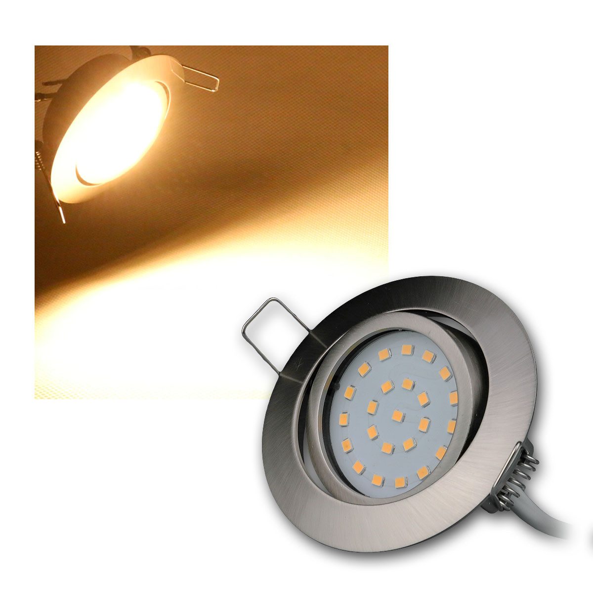 ChiliTec LED Deckenspot LED-Einbauleuchte Flat-26 warmweiß 330lm Edelstahl, warmweiß
