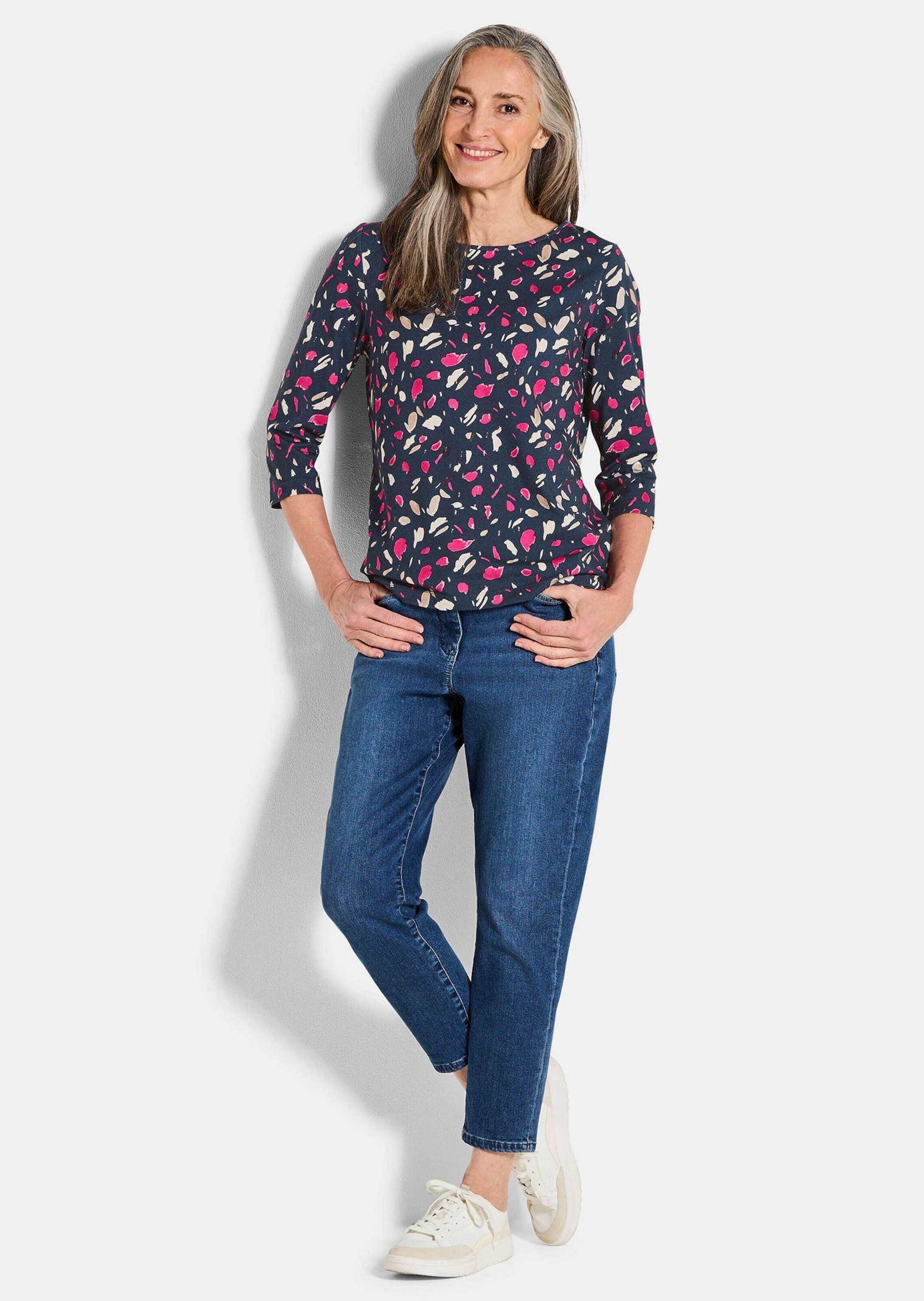 GOLDNER Print-Shirt Florales Jerseyshirt mit Paisley-Muster Baumwollshirt mit U-Boot-Ausschnitt und 3/4-Ärmeln – Bild 2 von 5