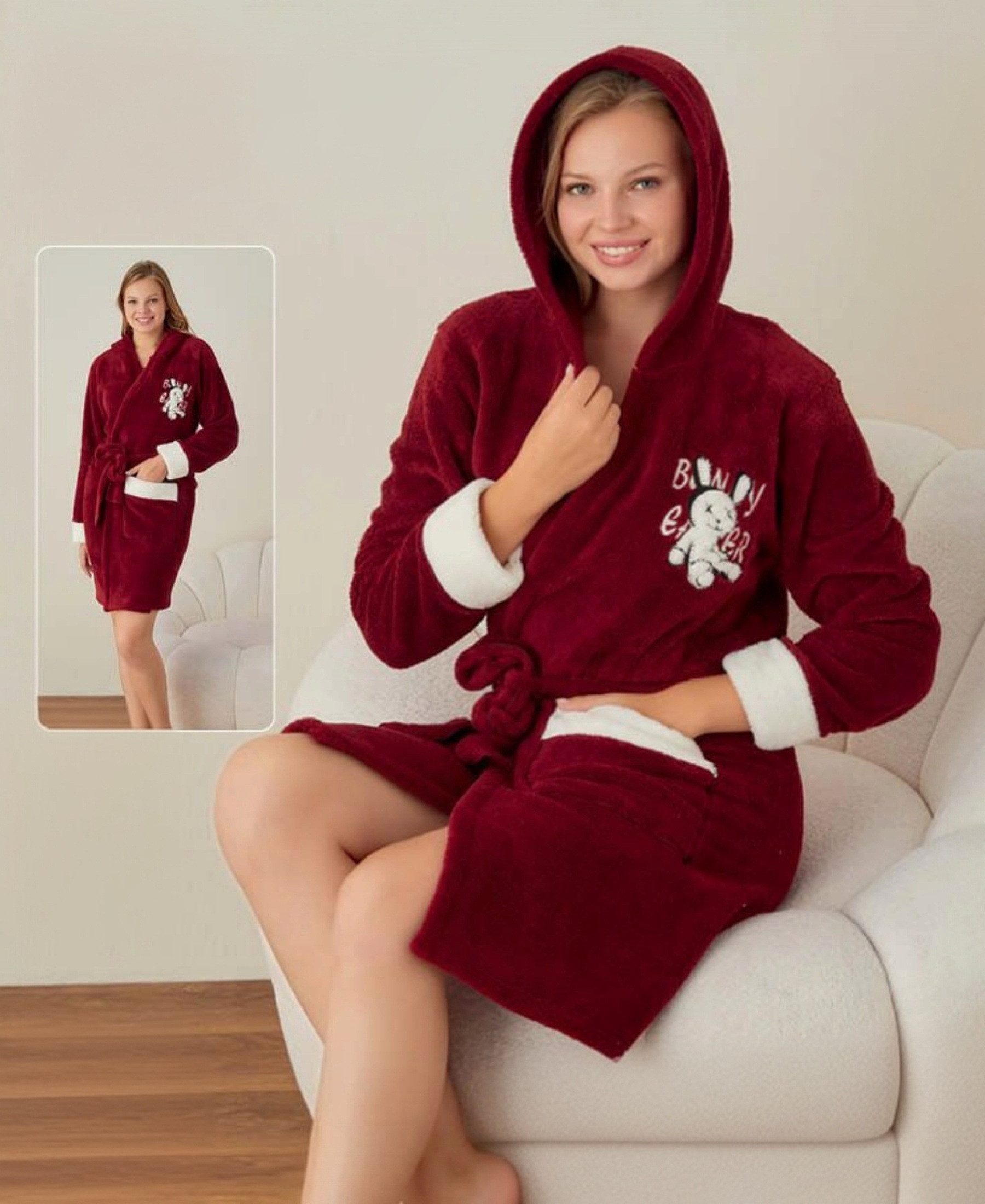 fashionshowcase Bademantel Damen mit Kapuze Flauschig Weich,Wellsoft-Fleece günstig online kaufen
