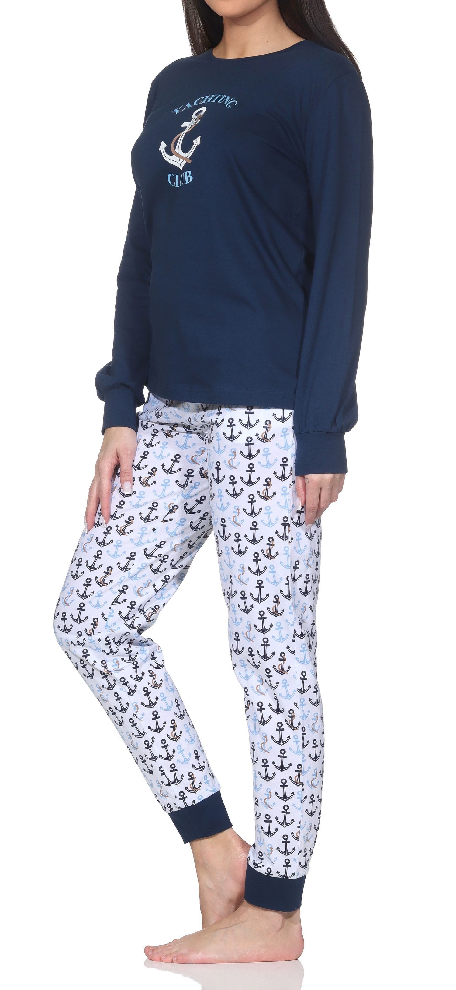 Normann Pyjama Normann Damen Schlafanzug mit Bündchen Pyjama in maritimer Optik – Bild 3 von 5