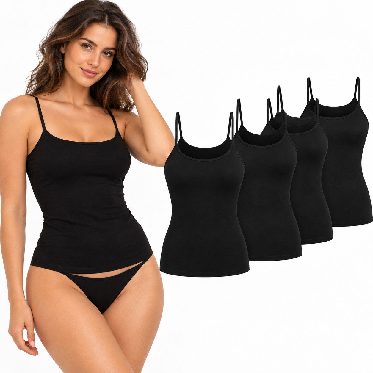 Berrak Collection Spaghettitop 4er-Set Damen Tanktops – Basic Unterhemden, elastische Tops (Mehrfachpack, 4er-Set) Atmungsaktiv & Komfortabel
