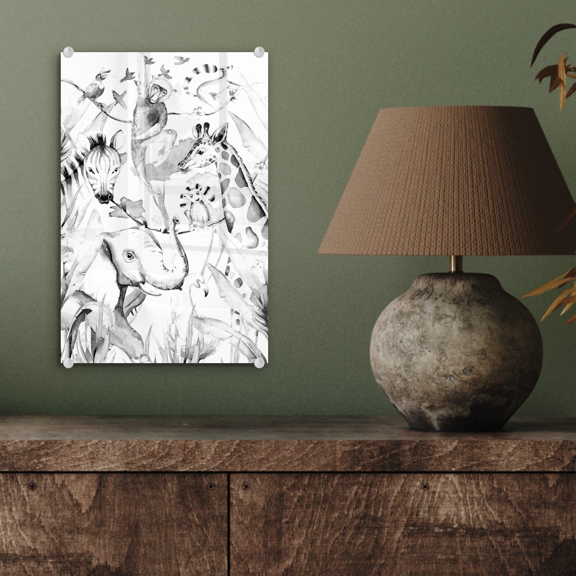 Wandbild auf - Wanddekoration - Aquarellieren MuchoWow Tiere - Glas - Kinder, - - St), Elefant (1 Bilder Mädchen Jungen Foto bunt Glasbilder Kinder - auf Acrylglasbild - - Glas