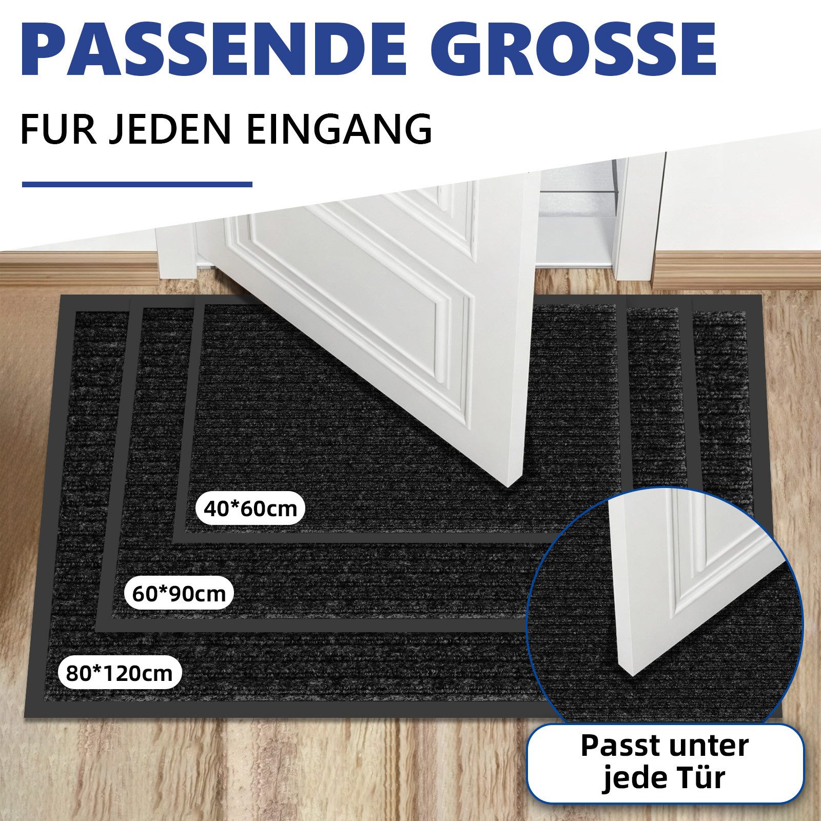 SunJas Fußmatte rutschfeste Fußmatte für Innen und Außen,3 Größen & 3 Farben, Fußmatte Eingang, rutschfeste Fußmatte, Innen Außentürmatte