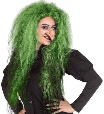 Karneval-Klamotten Hexen-Kostüm Hexenperücke grün Voluminöse Damen Perücke Hexe, Halloween Karneval Perücke passend zum Hexenkostüm