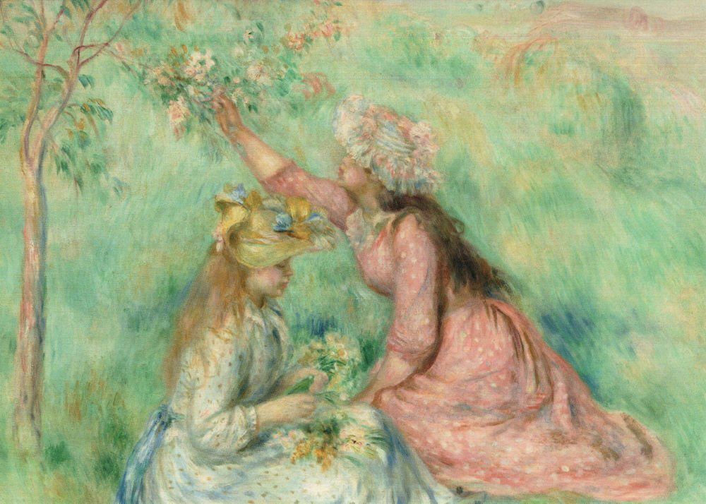 Postkarte Kunstkarte "Mädchen Blumen Pierre Renoir Auguste pflücken ..." ein auf