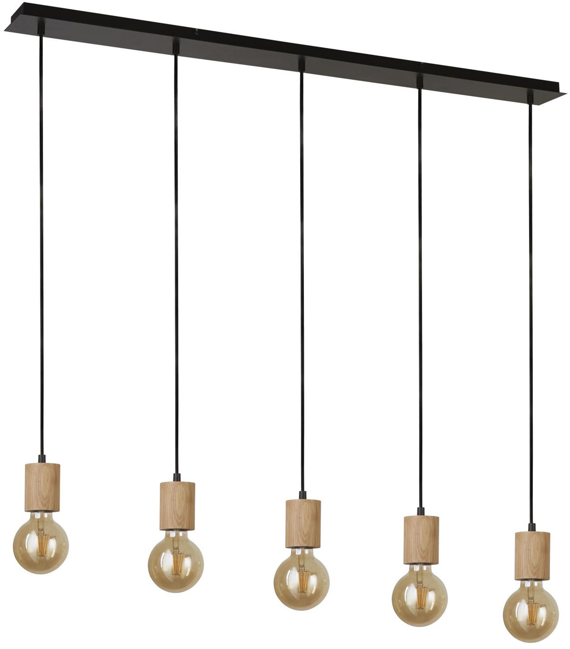 Searchlight Pendelleuchte Drehbare 5Lt Deckenleuchte - Holz & Schwarzes Metall, ohne Leuchtmittel