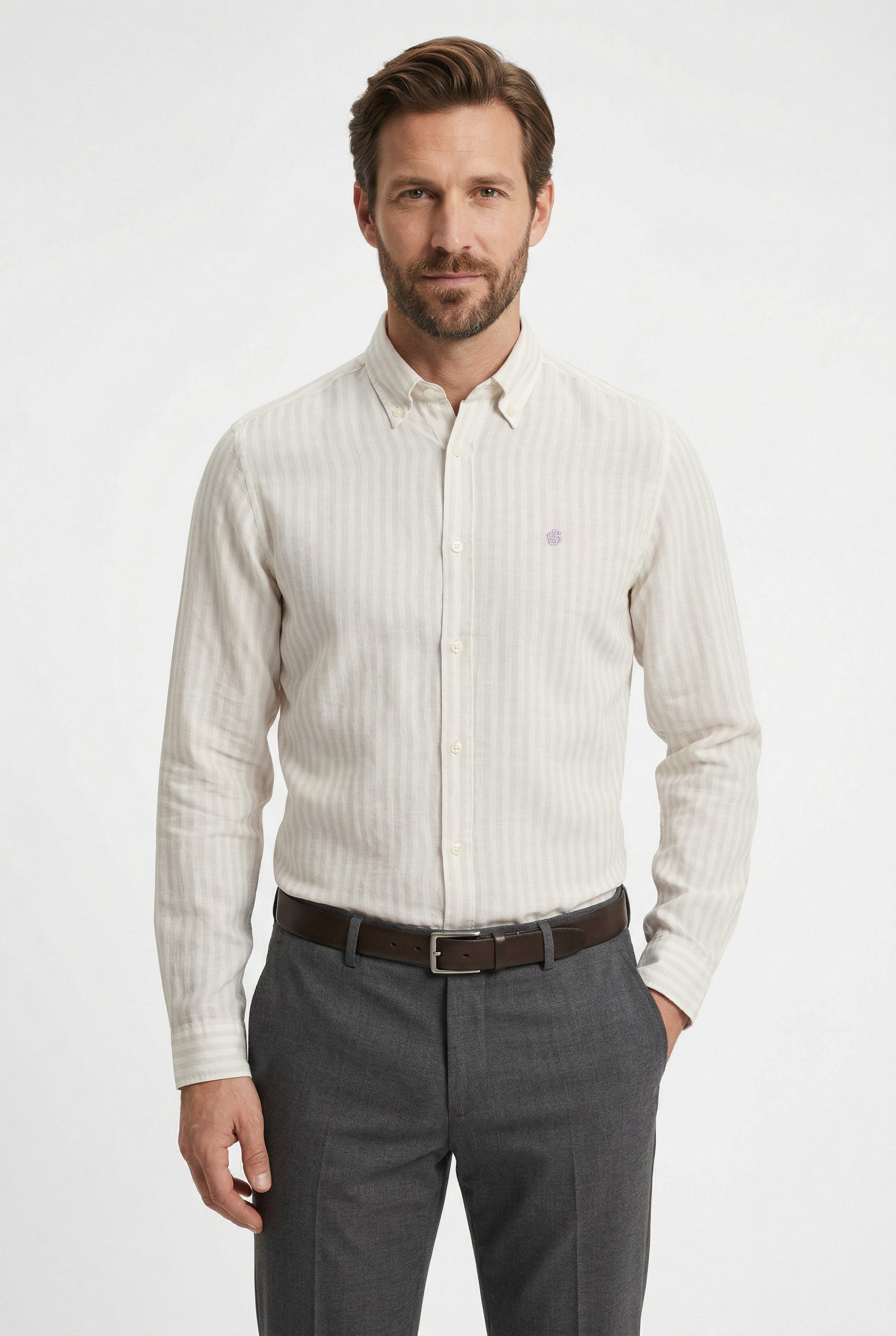 BOSS Leinenhemd LIAM 100% Leinen Premium Sommerhemd, Button-Down-Kragen, regular fit