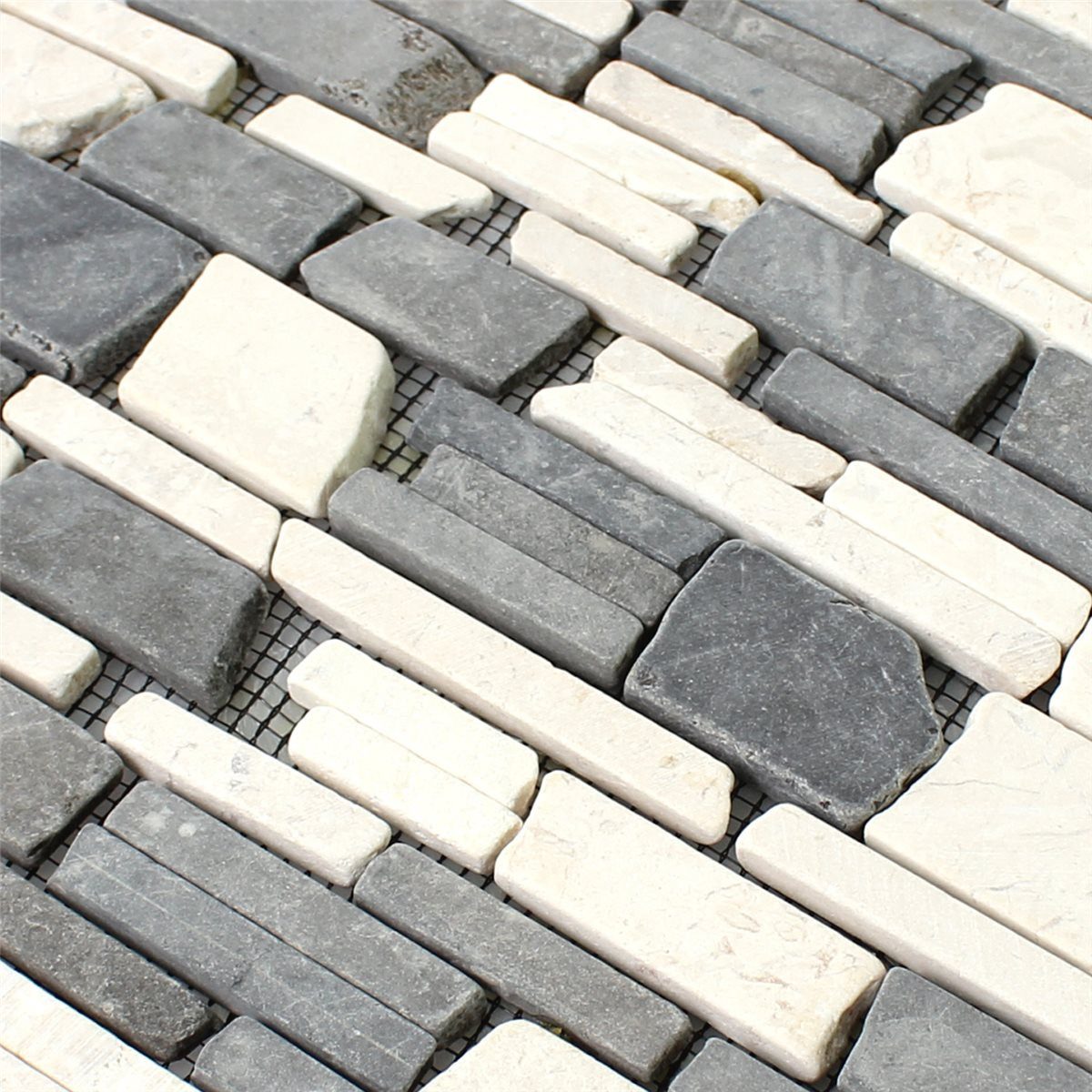 Mosafil Mosaikfliesen Mosaikfliesen Marmor Napola Bricks, Naturstein 30.500x30.500, weiß-beige-grau, Verlegefertig auf ein Netz geklebt - Frostsicher - Wasserfest -