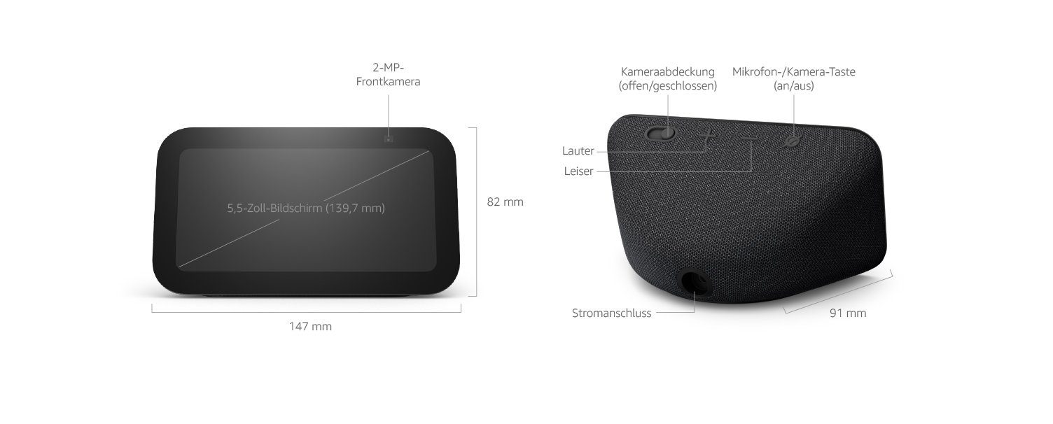 (WLAN Alexa 5 (WiFi), Speaker Generation Sprachgesteuerter 2023 Show Bluetooth) Schwarz Kamera Smart Echo Lautsprecher 3. Amazon