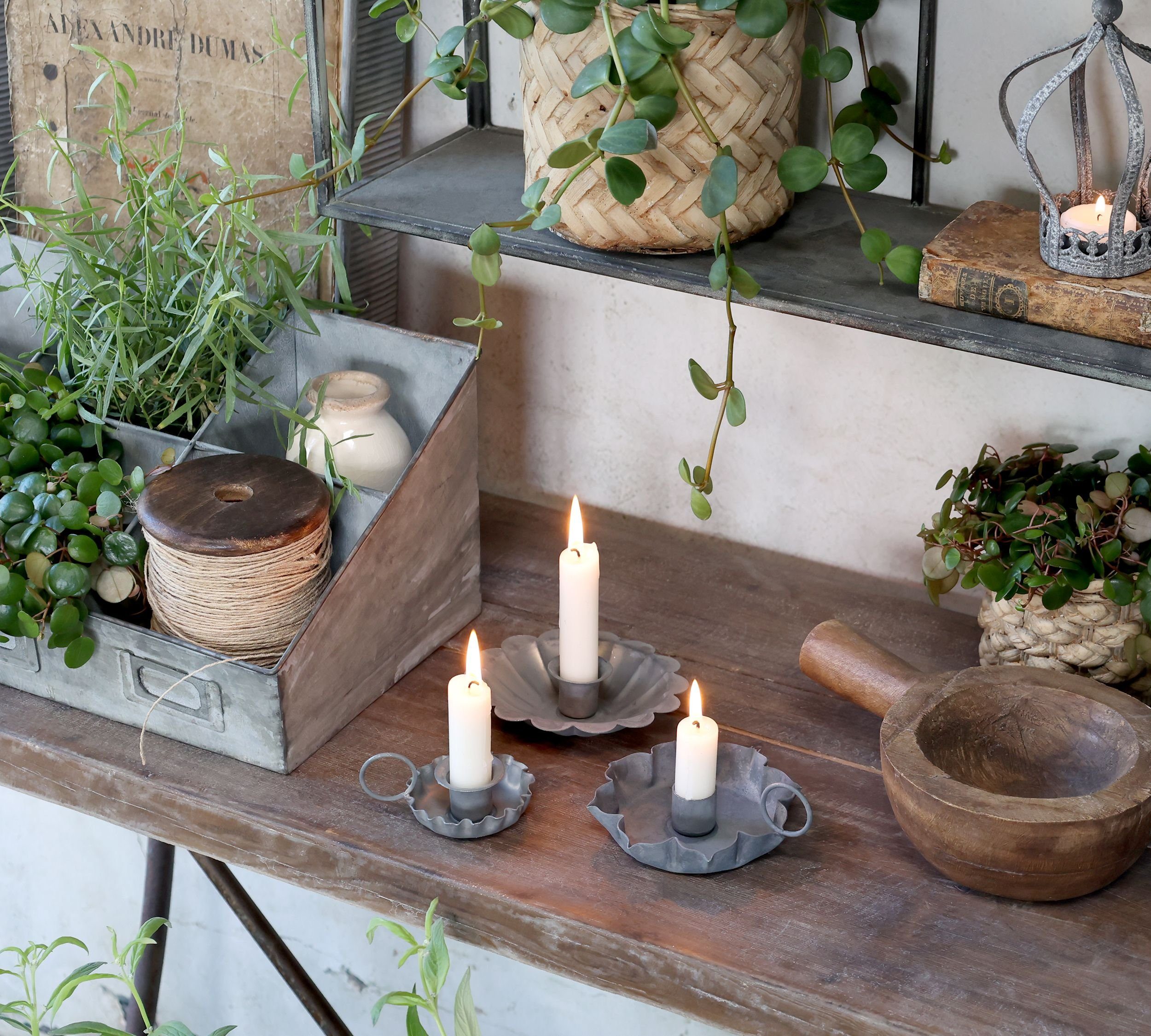 Chic Antique Kerzenhalter Kerzenhalter Kerzenleuchter Kammerleuchter Metall Grau Chic Antique