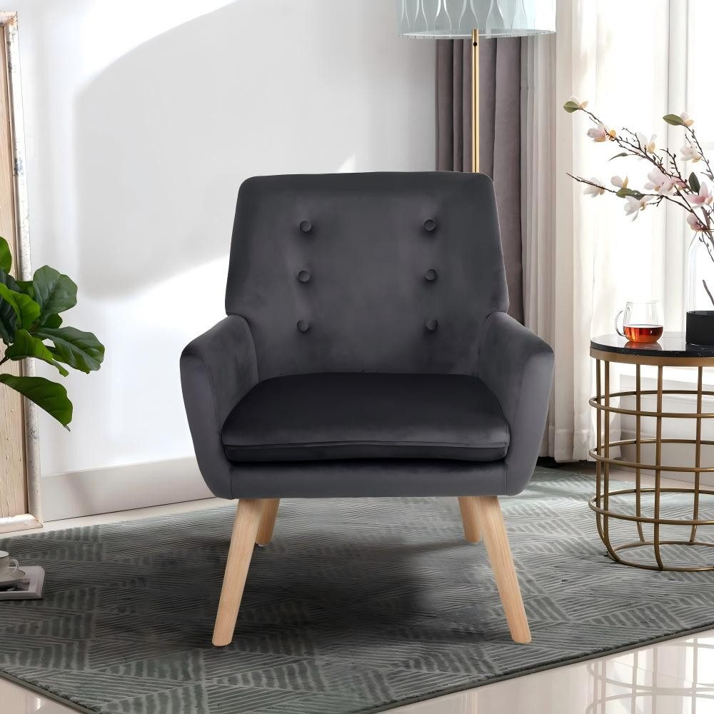 Happy Home Loungesessel Eleganter Samt-Loungesessel mit Holzbeinen & höhenverstellbaren Füßen