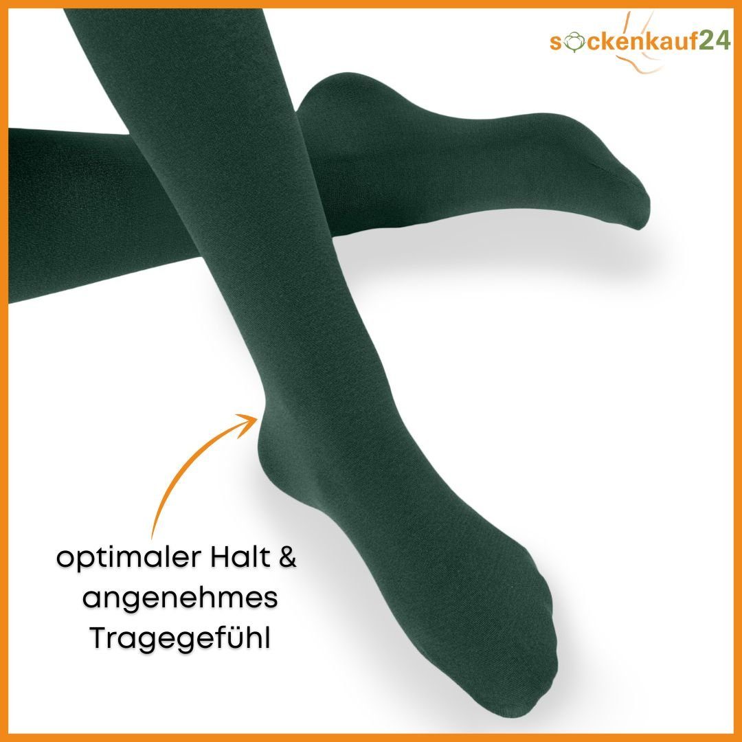 sockenkauf24 Thermostrumpfhose Damen Strumpfhose mit Innenfleece in 10 Farben (Dunkelgrün 40-42) extra warm Winter Strumpfhose WP