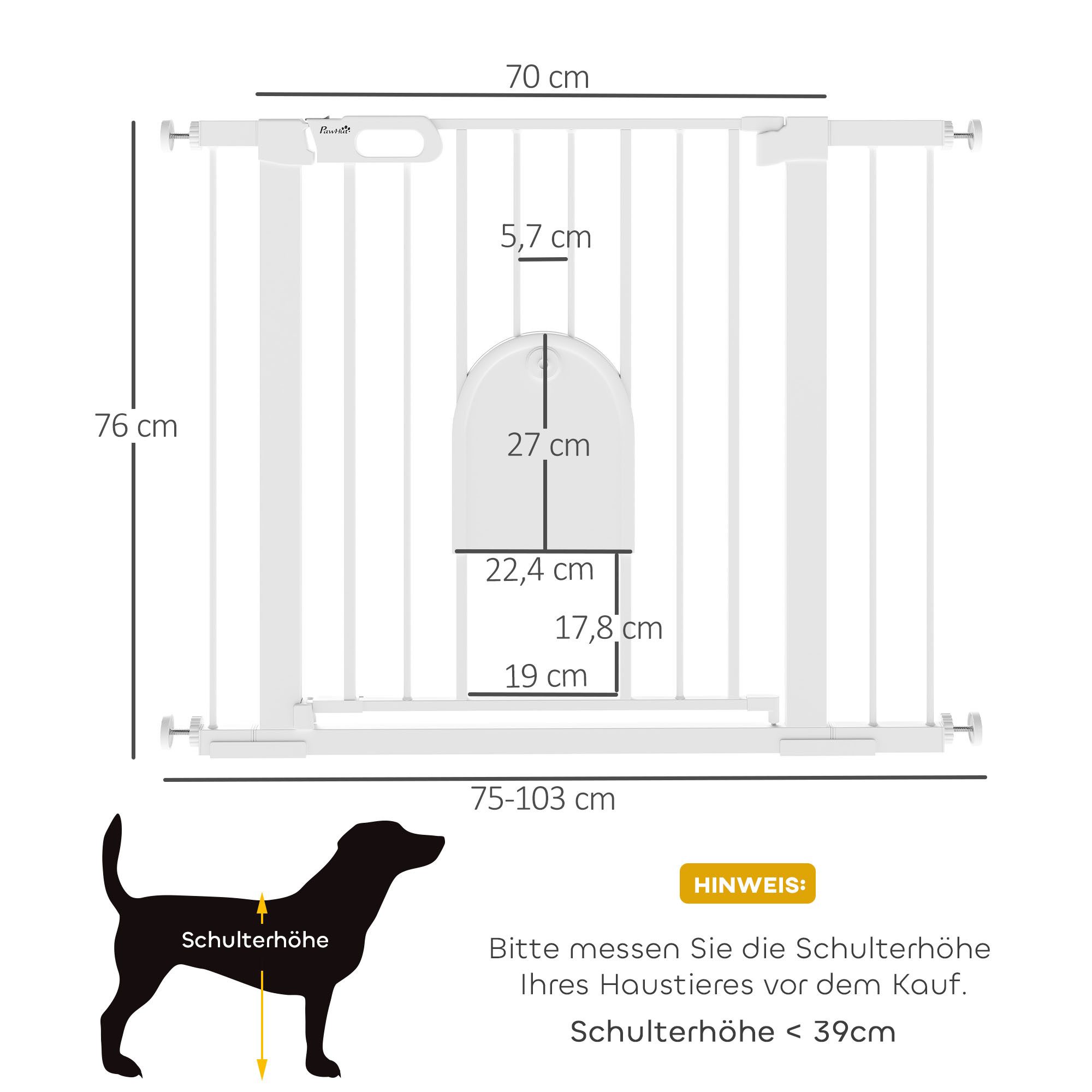 PawHut Hundegitter Türschutzgitter Treppenschutzgitter Klemmbefestigung Stahl Weiß (Schutzgitter für Haustier, 3 St., Hunde Absperrgitter), Klemmbefestigung Sta – Bild 3 von 5