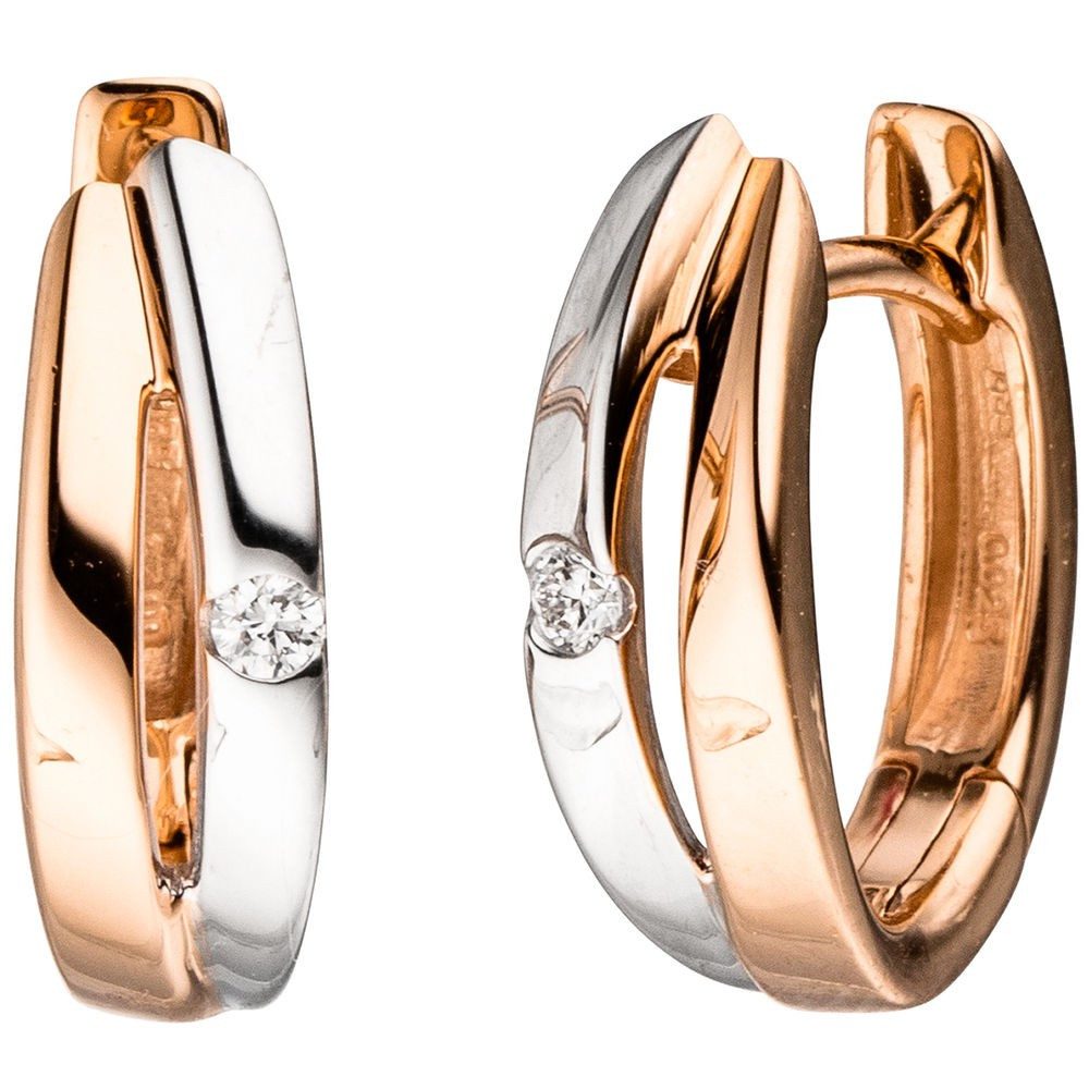 Schmuck Krone Paar Creolen Creolen 14,9mm mit Brillanten, 585 Gold weiß/rot, Gold 585