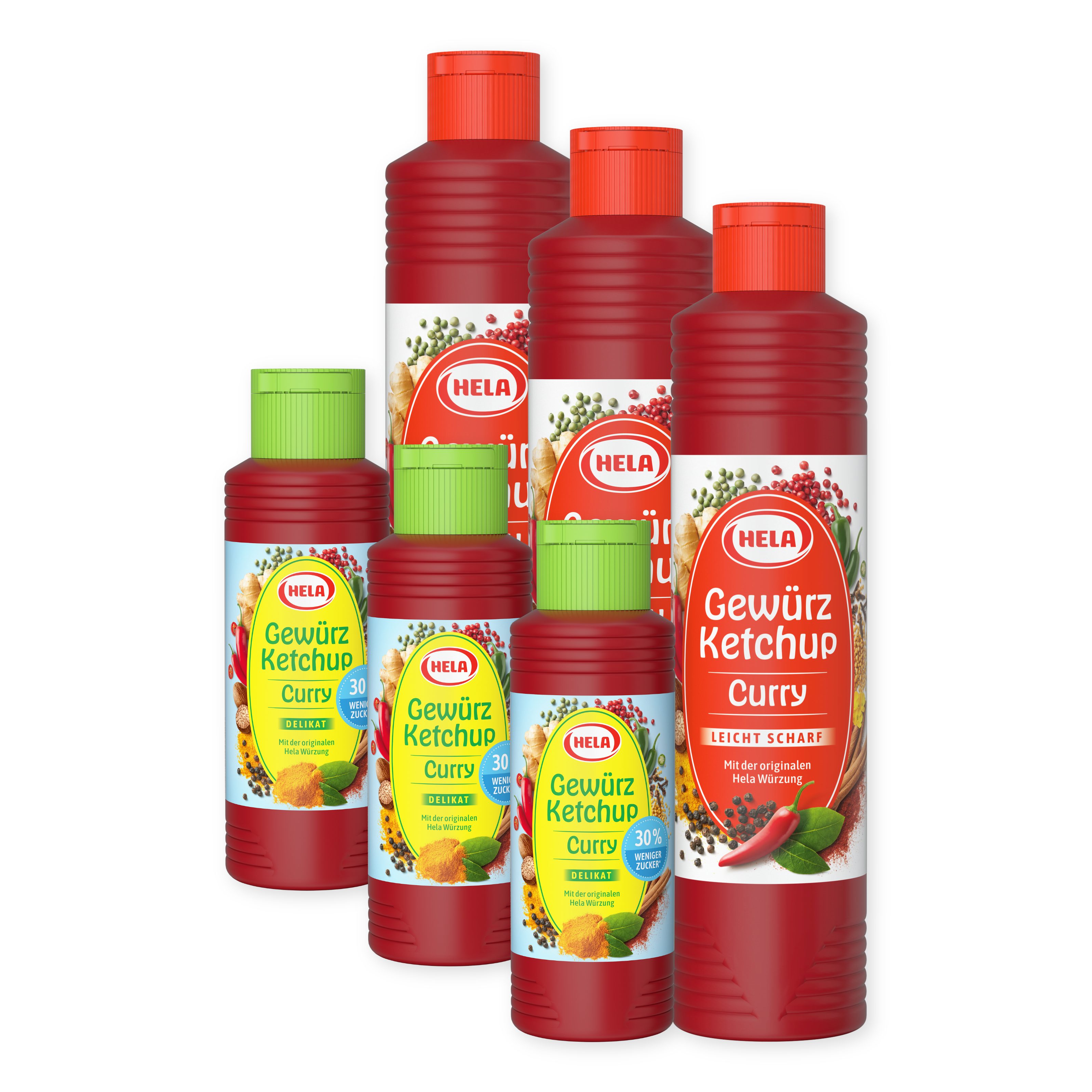 HELA Grillsauce 6er Pack 3300ml Curry Ketchup leicht scharf & 30% weniger Zucker Mix