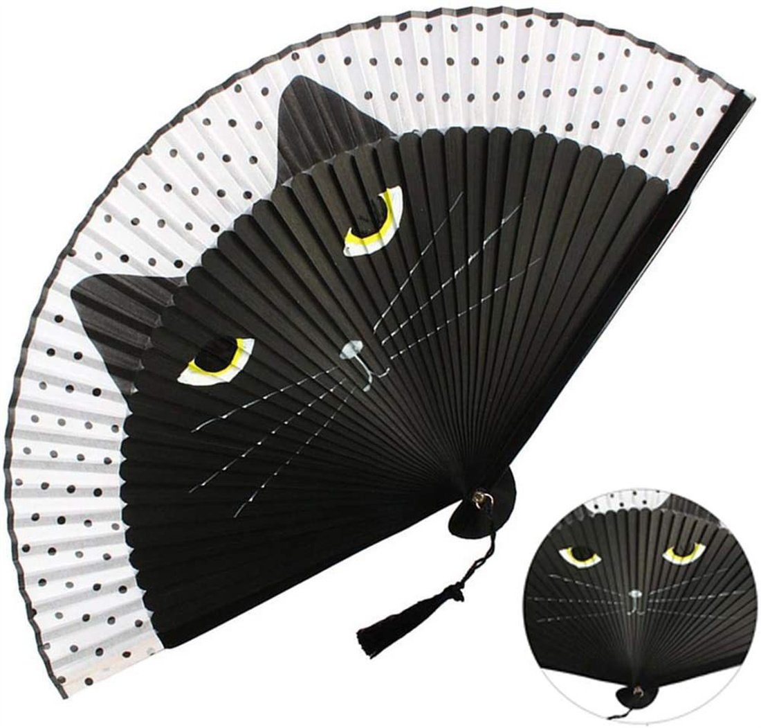 DÖRÖY Handfächer Kreativer Katzen-Faltfächer, japanischer Faltfächer, Bastelfächer. Schwarz