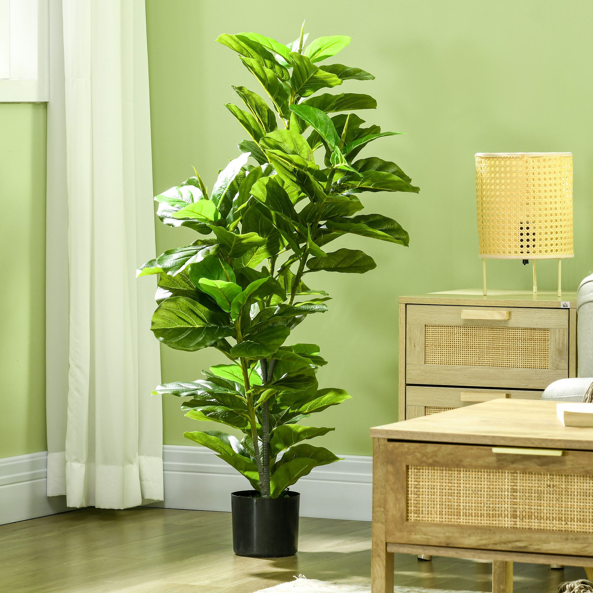 Kunstpflanze Kunstbaum für Wohnzimmer Ficus, HOMCOM, Höhe 110 cm, künstliche Ficus-Pflanze im Topf