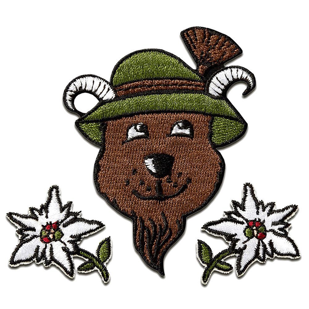 Catch the Patch Aufnäher Bügelbild, Aufbügler, Applikationen, Patches, Flicken, zum aufbügeln, Polyester, Set Bär Gamsbarthut Tirol - Größe: verschiedene Größen