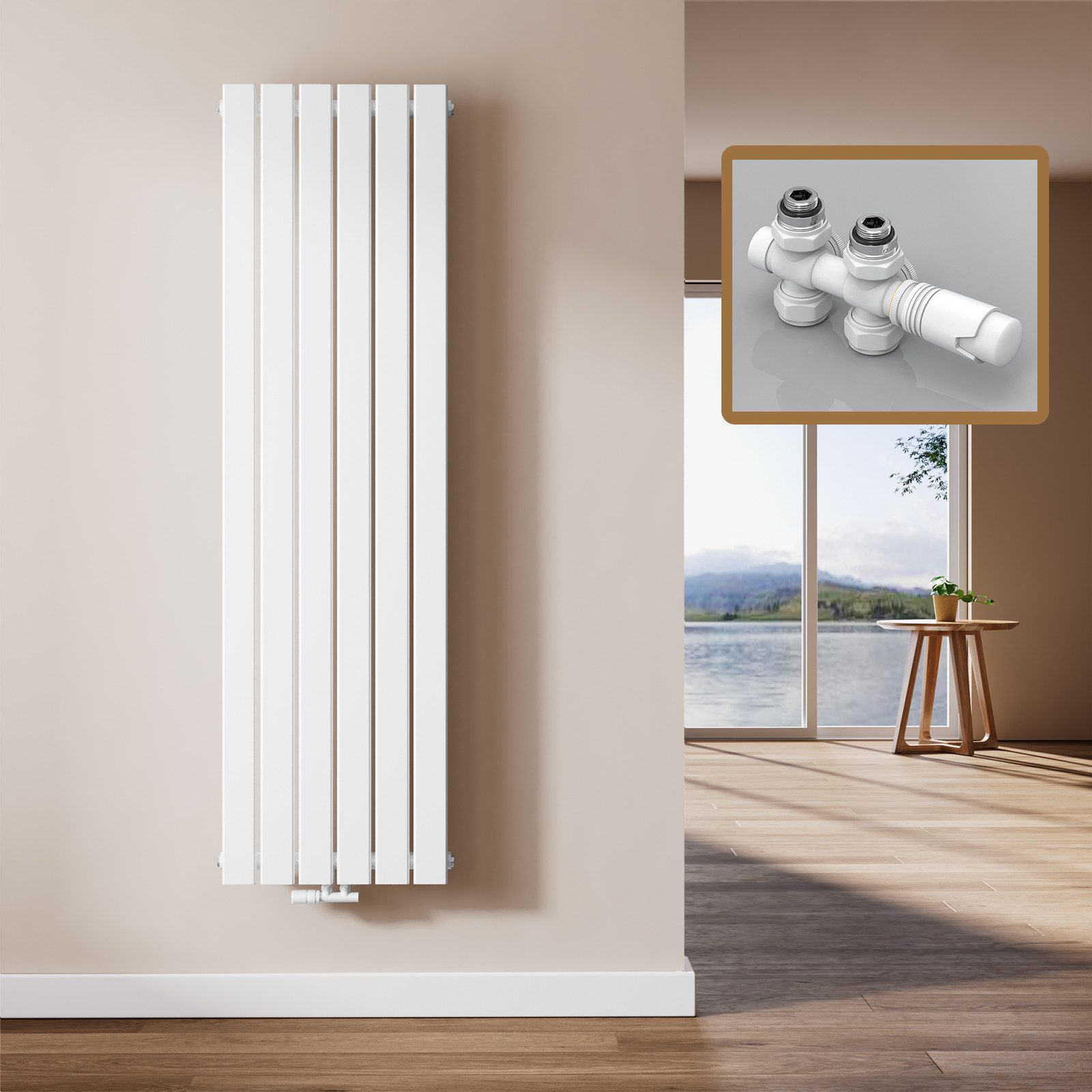 EMKE Heizkörper Flach Vertikal Einlagig Design Paneelheizkörper Höhe: 160/180cm, 850W für 8qm Raum Mittelanschluss Weiß