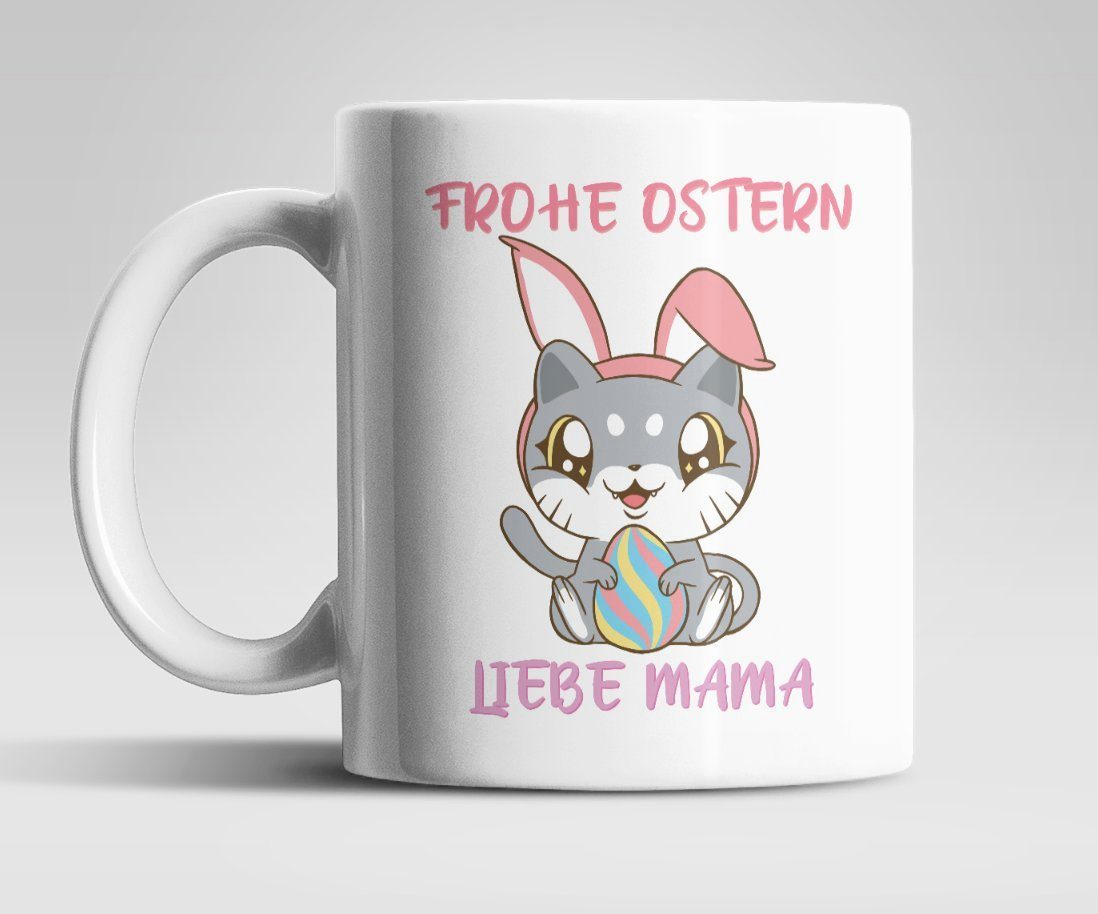 WS-Trend Geschenkidee Keramik, Frohe Mama Ostern Kaffeetasse Oma Kätzchen Teetasse, Tasse