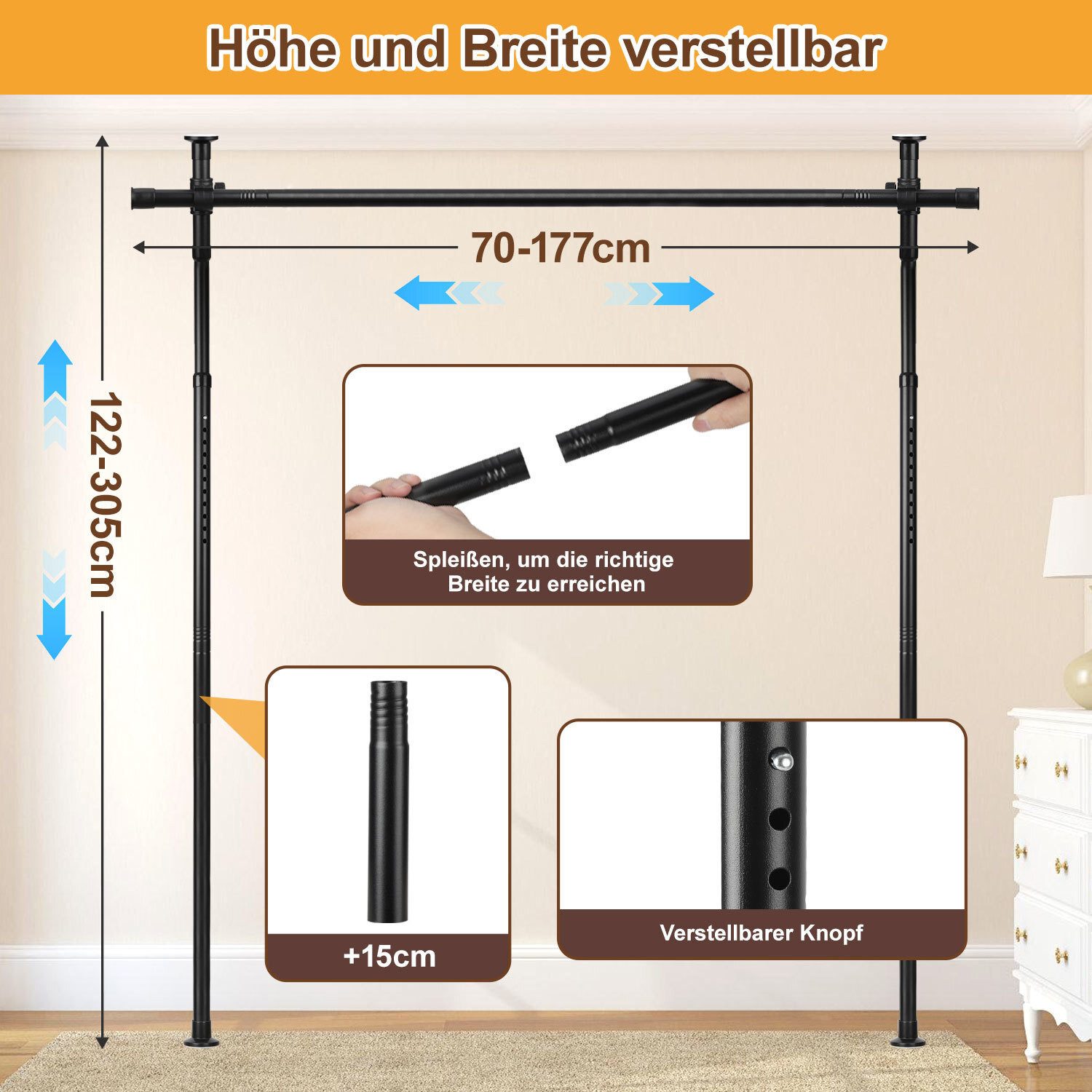 Clanmacy Raumteilerregal Raumteiler Paraventgestell Gardinenstange Verstell günstig online kaufen