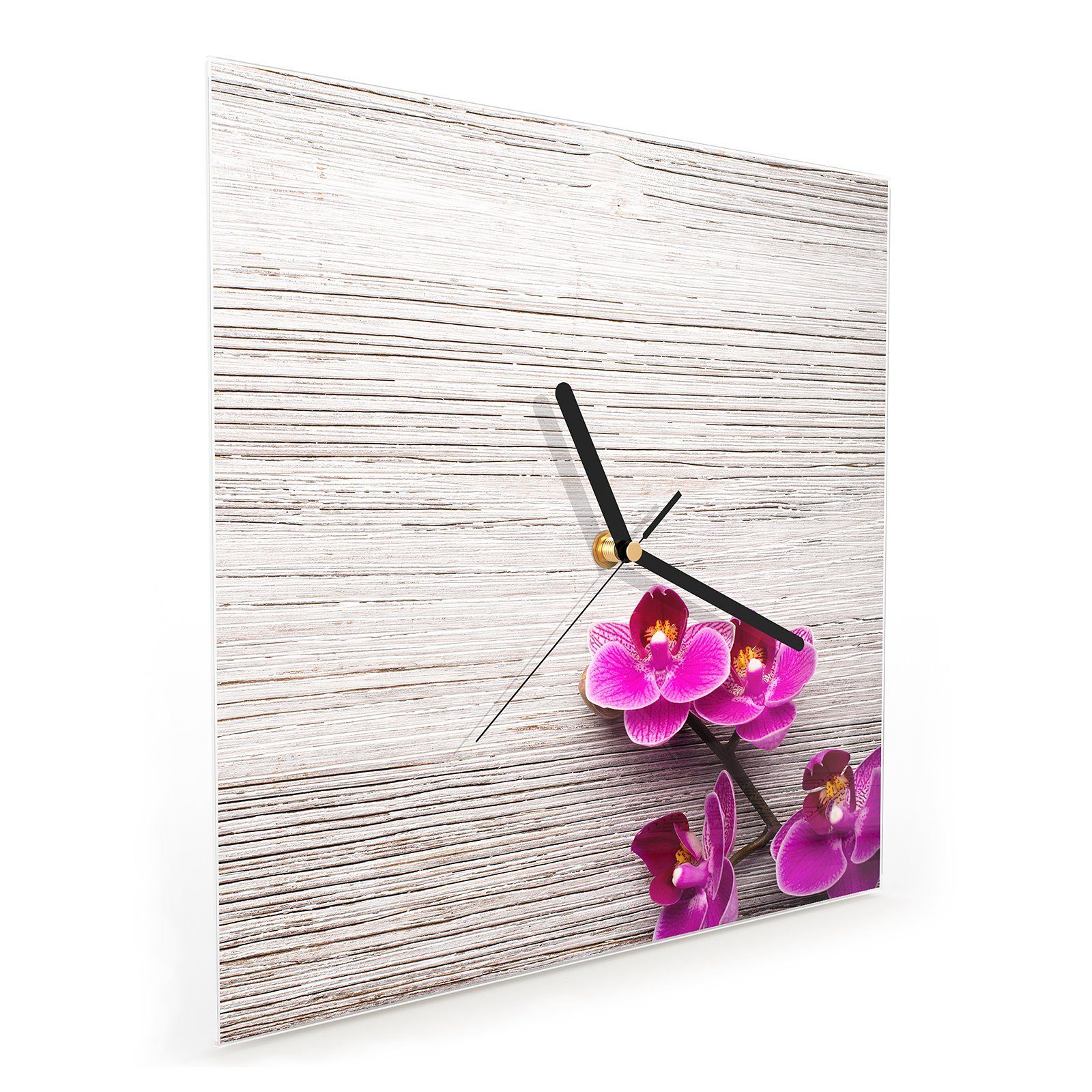 x Wanduhr auf Glasuhr Wandkunst Tisch mit Orchideenblätter Primedeco Motiv 30 Größe 30 Wanduhr cm