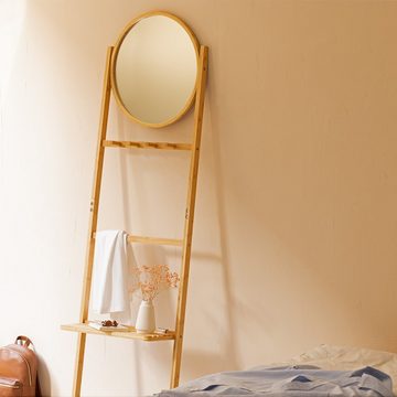 Navaris Handtuchleiter Bambus-Handtuchleiter mit Spiegel - Handtuchhalter Regal