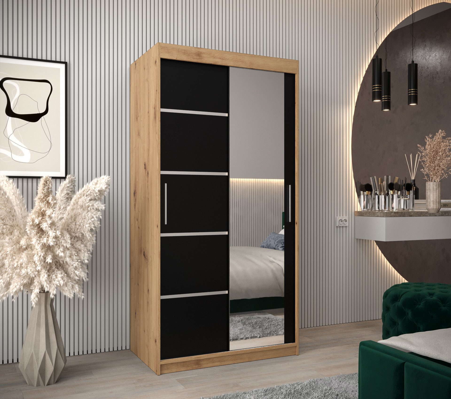ABIKS MÖBEL Schwebetürenschrank Verona 2 Schlafzimmerschrank, mit Spiegel, Kleiderstange und Regalen