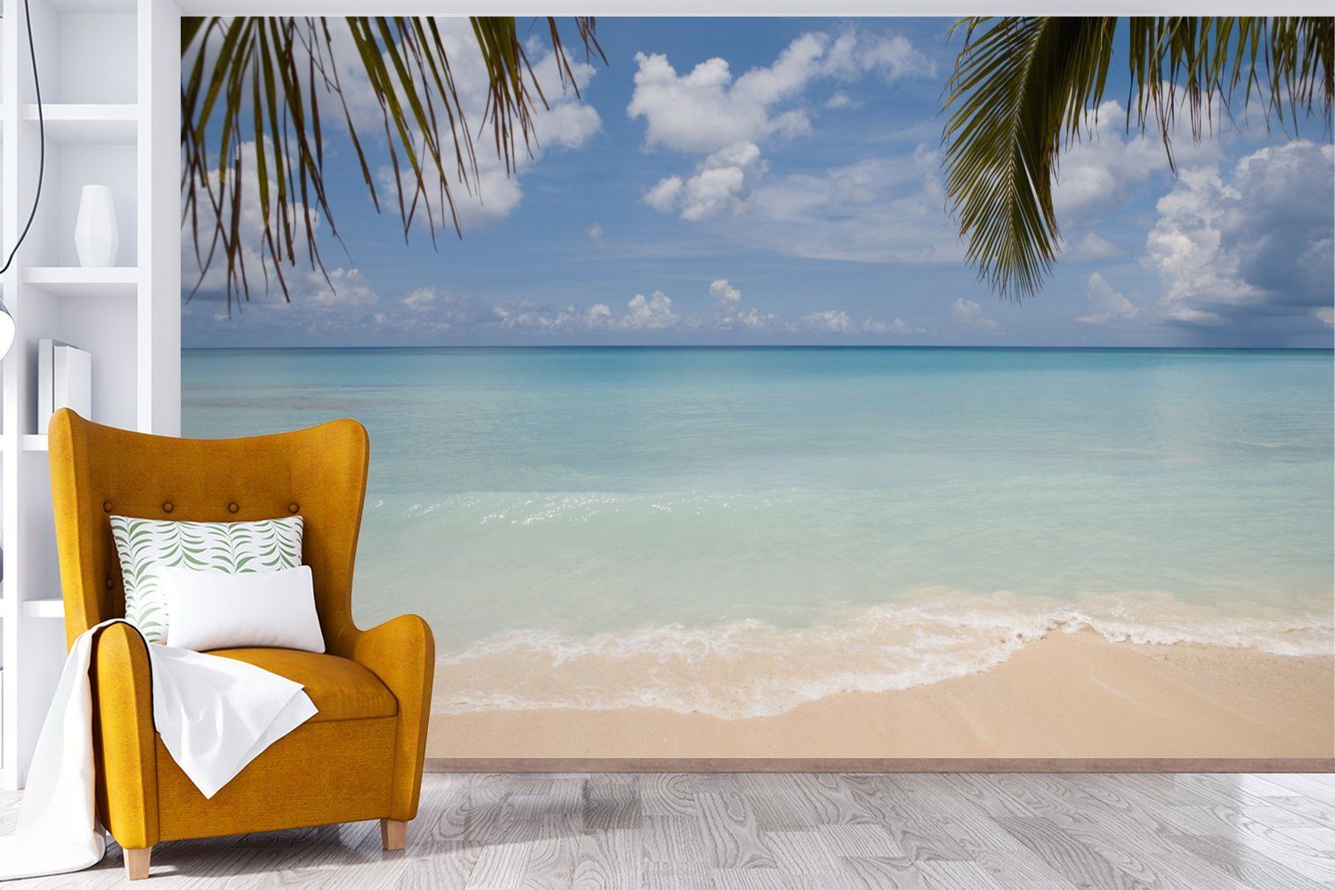 Blick Grand von klare Cayman das bedruckt, Wohnzimmer, auf St), Wandtapete für Tapete (7 Montagefertig Karibische Meer, Fototapete MuchoWow Vinyl Matt,