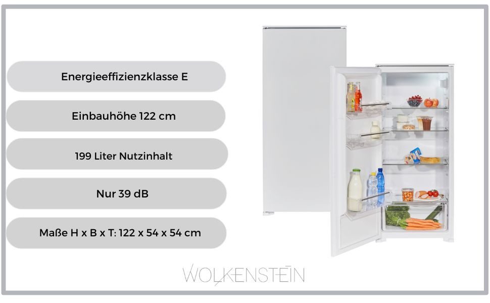 Wolkenstein Einbaukühlschrank WKS225.0EEB, 122 cm hoch, 54 cm breit, wechselbarer Türanschlag, automatisches Abtauverfahren