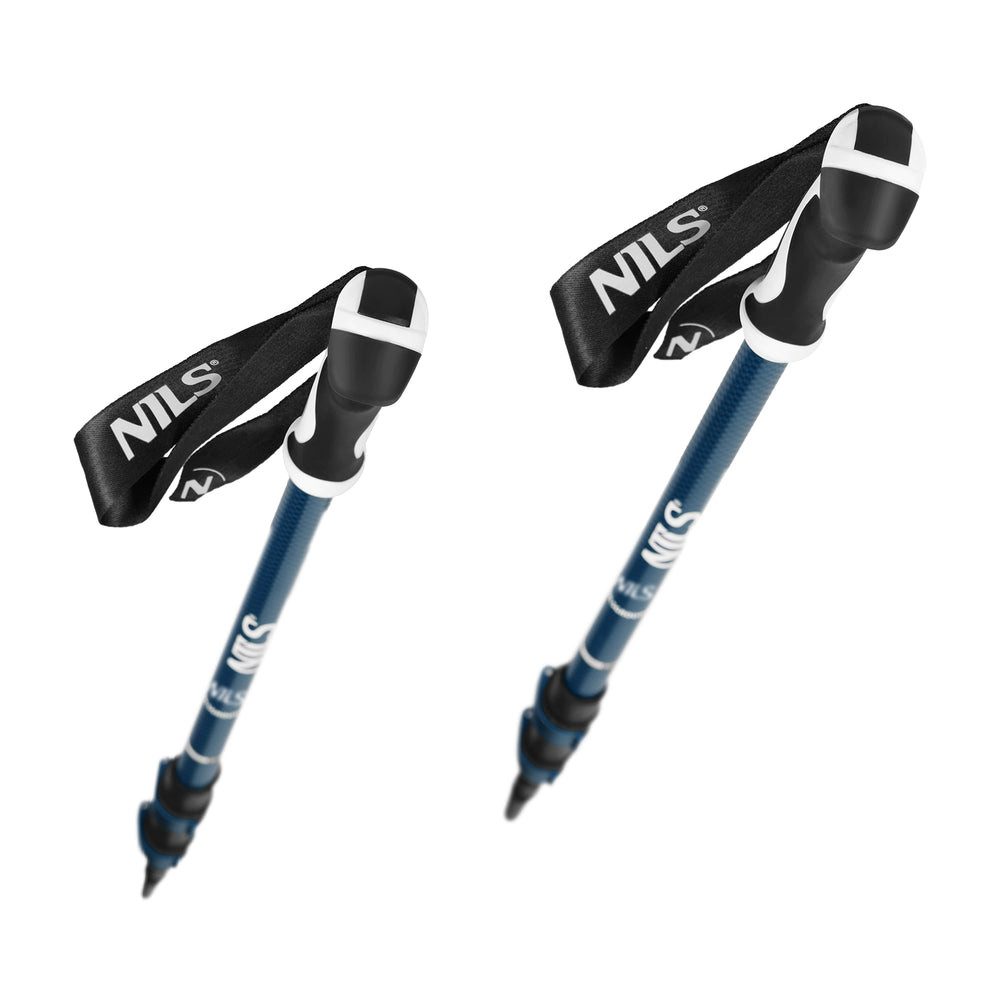 Nils Trekking-Stöcke Wanderstöcke Nordic-Walking-Stöcke Teleskopstöcke (Spar-Set, 2 St., 65 - 135 cm, leicht), Klemmverschluss, Aluminium 6061, Schneeteller, Tasche
