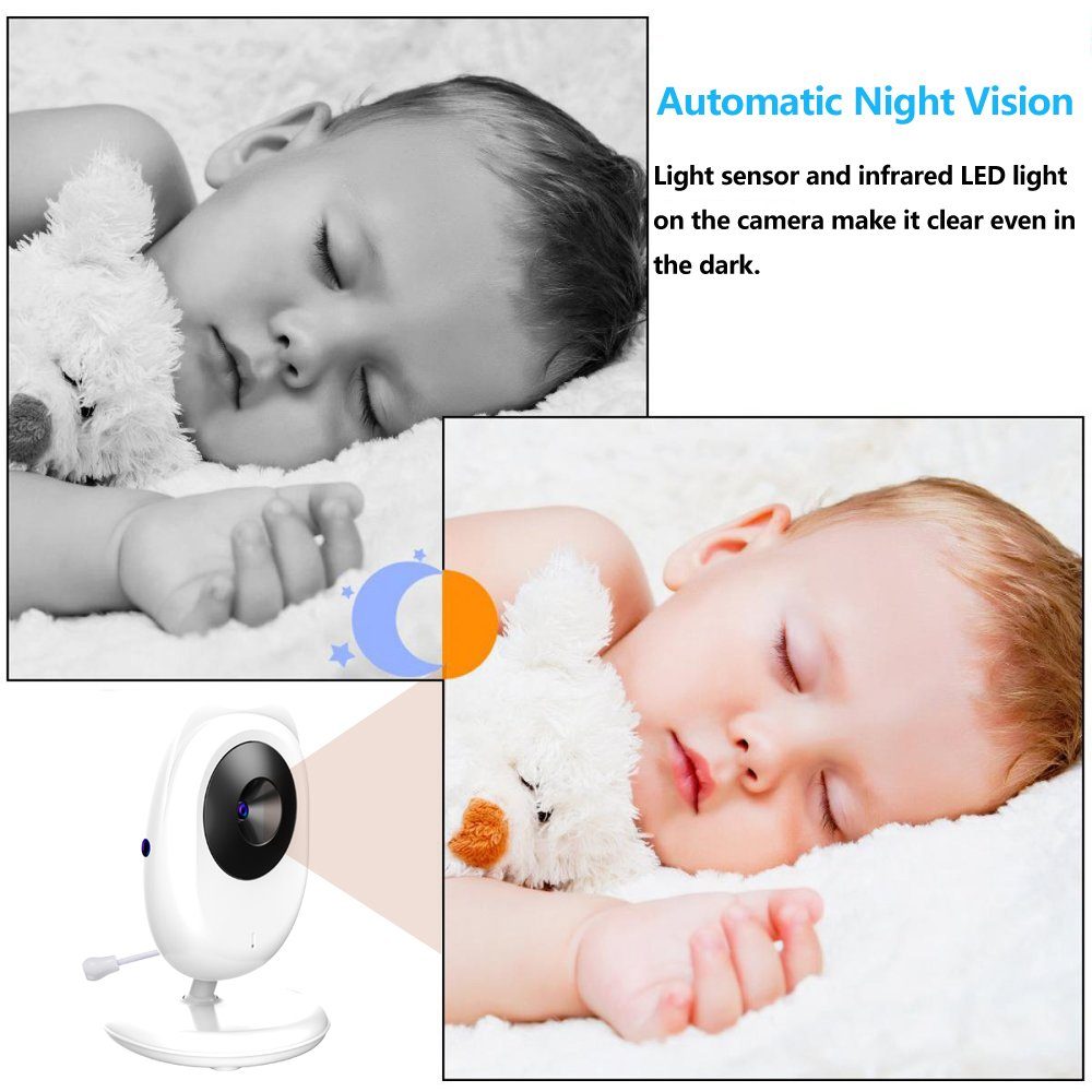 Lange Mutoy ECO Video Babyphone Farbdisplay Kamera, Gegensprechfunktion 2,4 Schlaflieder Zoll mit Akkulaufzeit Monitor, Modus Nachtsicht Baby Temperatursensor Video-Babyphone