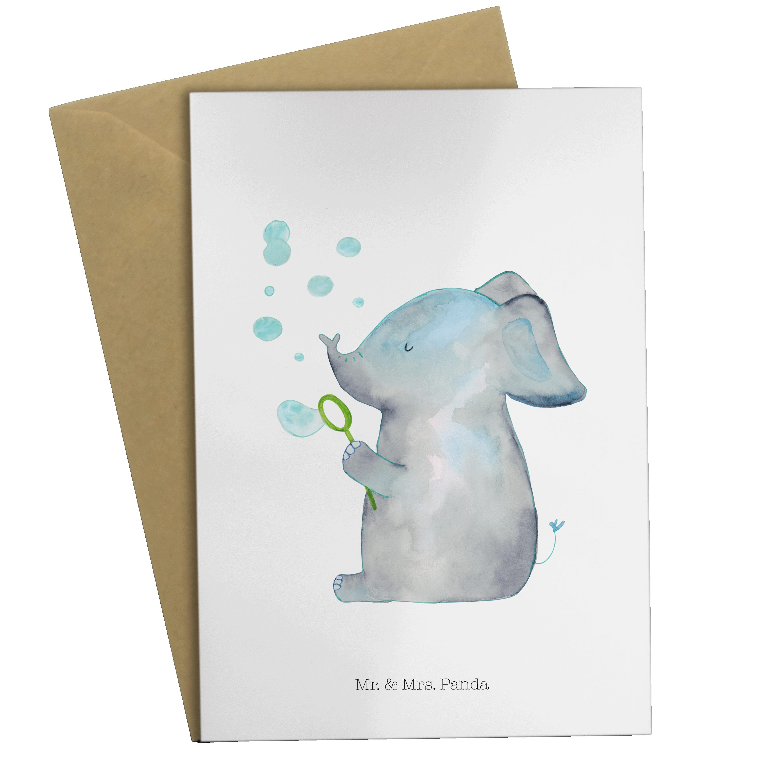 Tiere, - Liebesbeweis, Geschenk, Lau Elefant - Mr. Mrs. Panda Weiß Seifenblasen & Gute Grußkarte