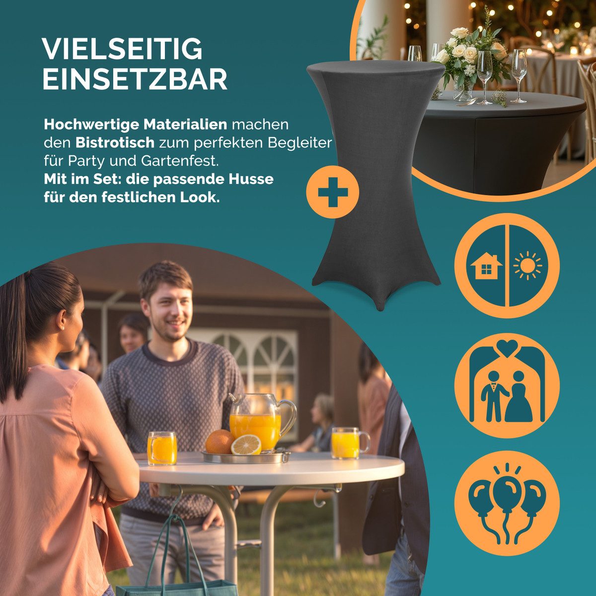 Casaria Stehtisch, Klappbar mit Husse Grau 70cm Hochtisch Rund Partytisch Outdoor