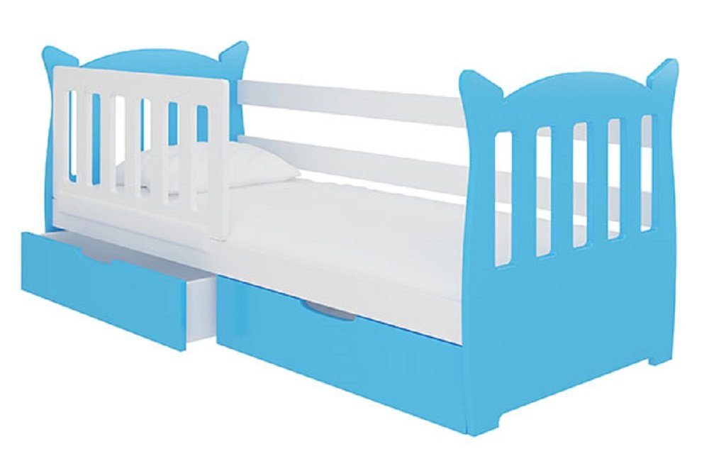 Feldmann-Wohnen Kinderbett blau Schubladen), weiß 2 Farbe Kiefer (mit Absetzungen: LENA wählbar 