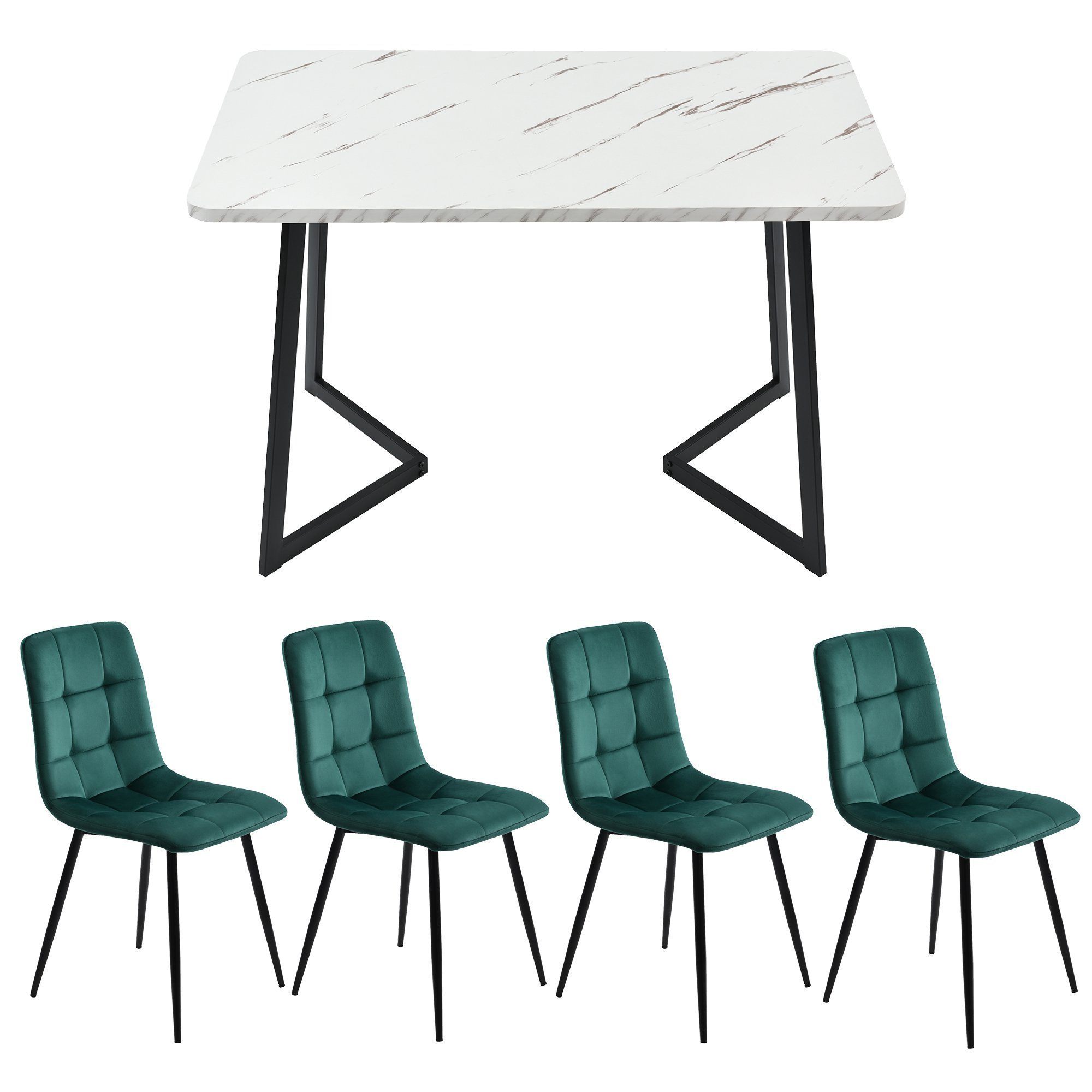 Esstisch Flieks 4 Stühlen (5-tlg), Set Esszimmerstuhl, mit Küchetisch Metallbeine Essgruppe,