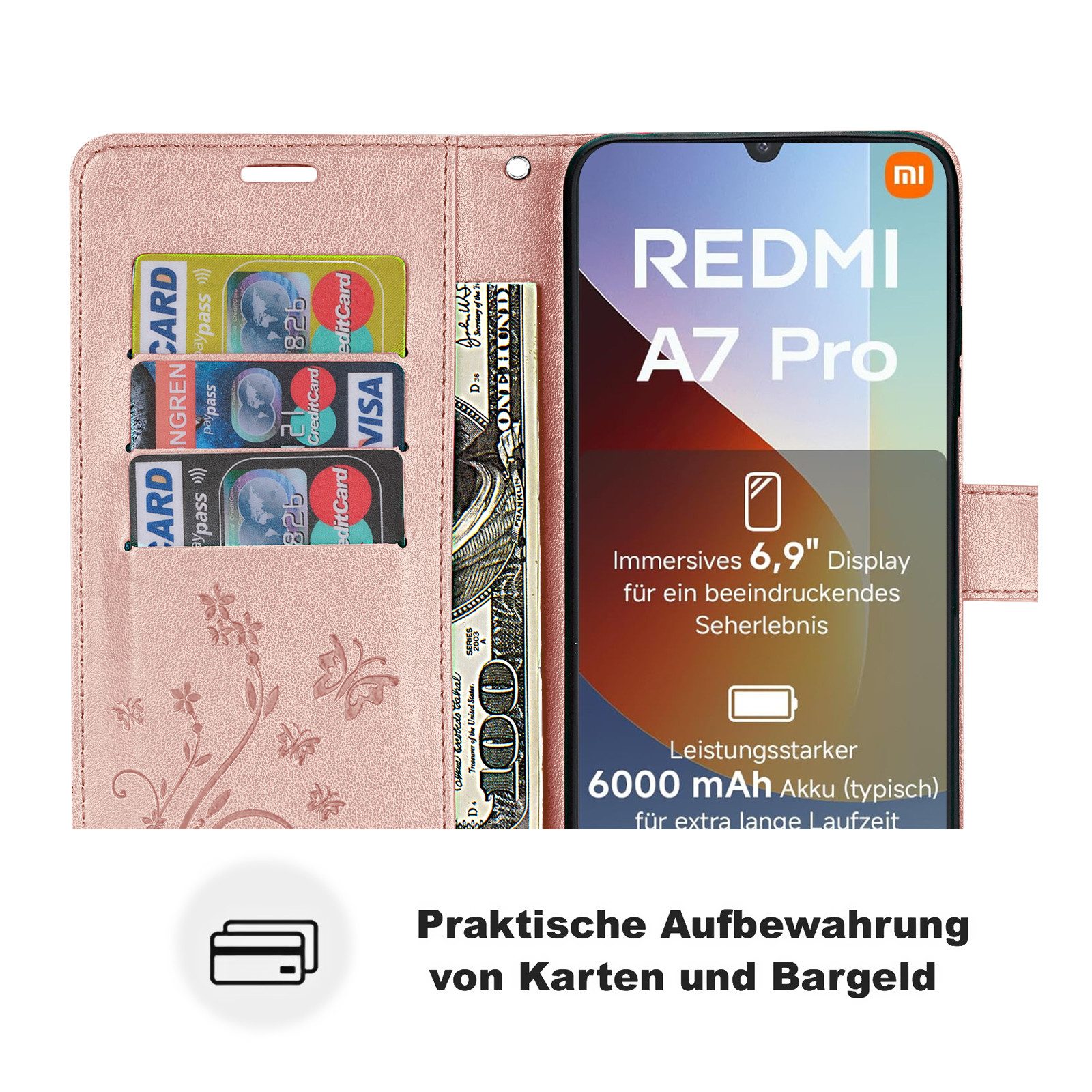 betterfon Handyhülle für Xiaomi Modelle Hülle mit [Kartenfächern], Bookstyle-Hülle: Magnetverschluss 3 Kartenfächer & Standfunktion – Bild 3 von 5
