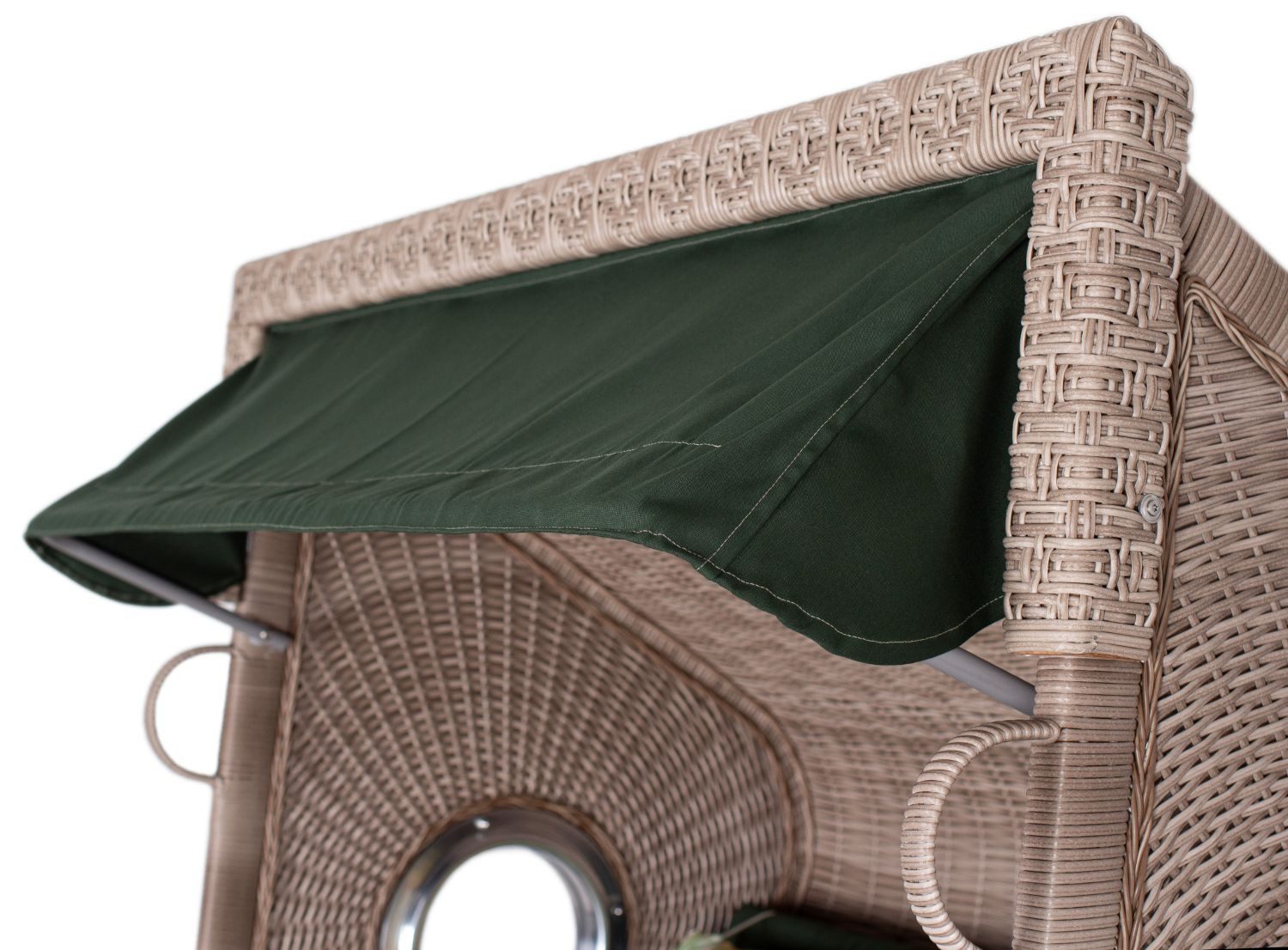 deVries PURE® Strandkorb Sailor XL - PE white kubu - Dessin 244, BxTxH: 135x90x165 cm, Halblieger, Ostsee-Strandkorb, feines Teakholz - inkl. Rückholfeder und Schutzhülle