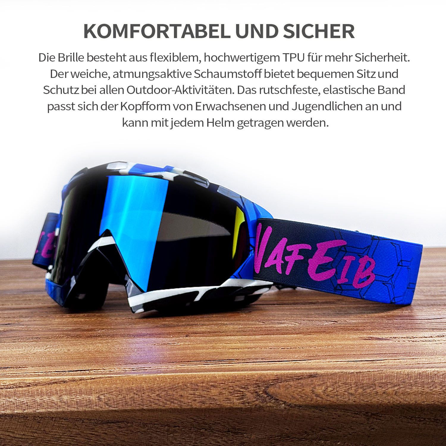 Refttenw Skibrille Einstellbar Motorradbrille,Skibrille,UV Schutzbrille,Sportbrille