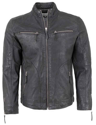 Lederjacken24 Lederjacke Darnell Herren Echtleder Lederjacke Lammleder blau-anthra