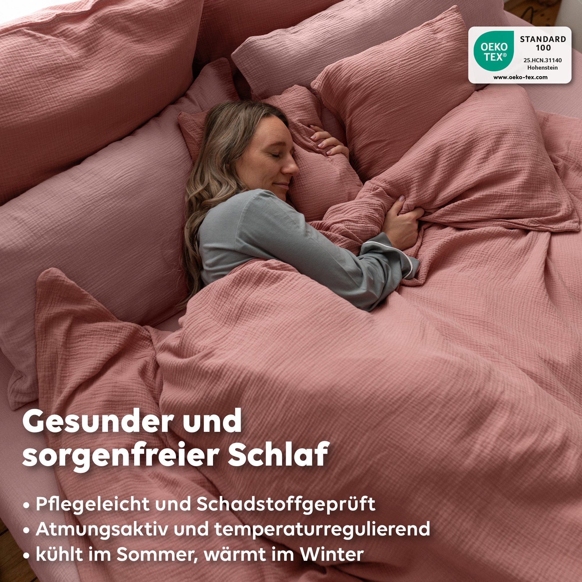 lilimaus Bettwäsche Musselin Bettbezug-Set 135x200 155x220 200x200 - Baumwolle, 3 teilig, Set mit seitlichem Reißverschluss - kühl im Sommer, warm im Winter