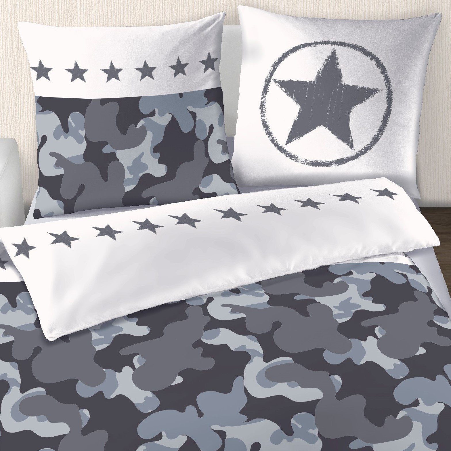 MTOnlinehandel Bettwäsche Camouflage 135x200 + 80x80 cm, 100 % Baumwolle, B günstig online kaufen