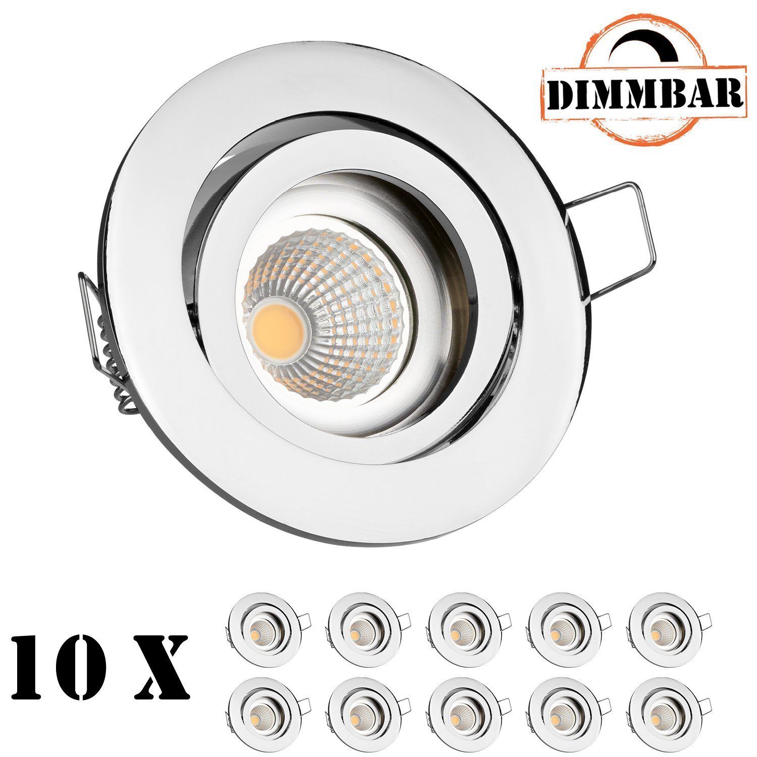 Einbaustrahler LEDANDO Set LED FLACH LED Marken 10er in Einbaustrahler (35mm) LED EXTRA Chrom mit