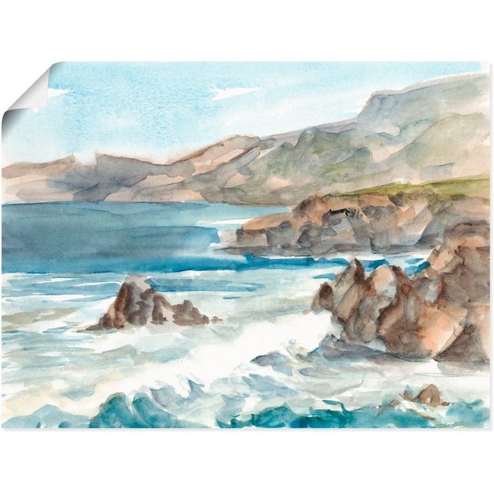 Artland Wandbild Wasserfarben Küste II Küste (1 St) als Alubild Leinwandbild Wandaufkleber oder Poster in versch. Größen