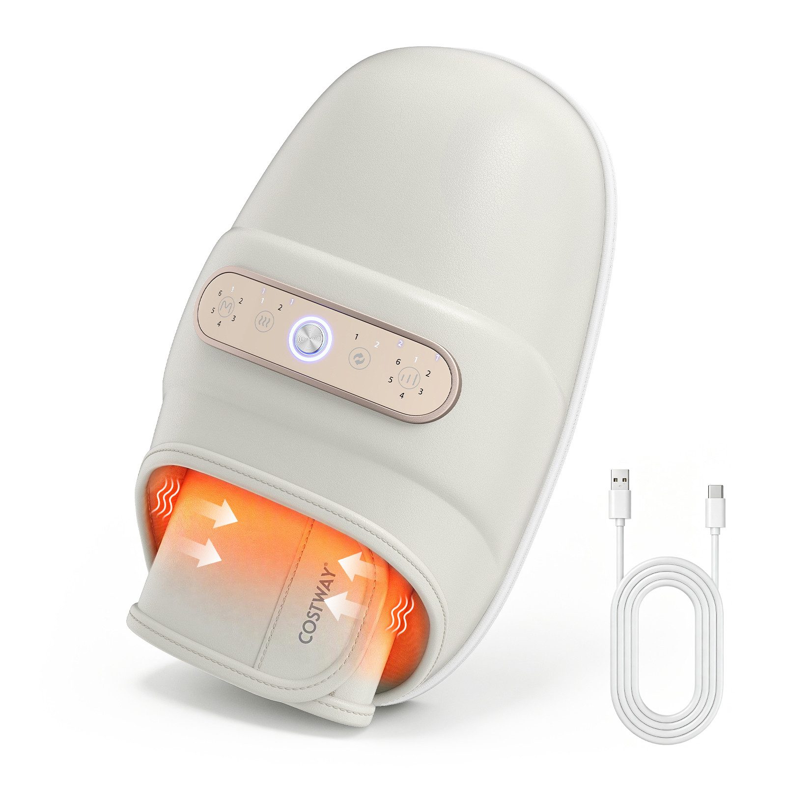 COSTWAY Massagegerät Handmassager mit Timer & 6 Massagemethoden, Handmassagegerät elektrisch mit Wärmefunktion, 29 x 16,5 x 13 cm