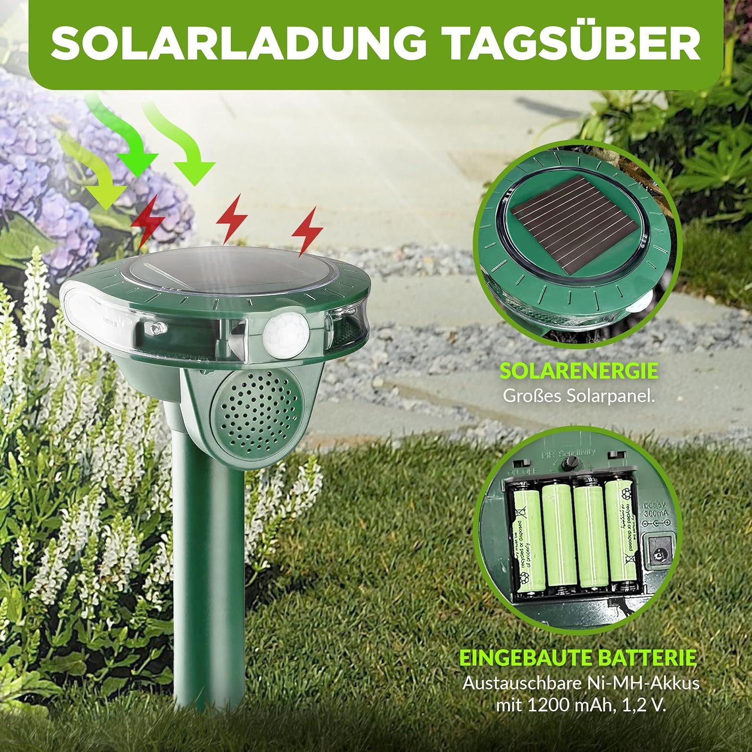 ISOTRONIC Ultraschall-Tierabwehr Ultraschall Solar Tiervertreiber Wildtiere und andere Kleintiere, 1-tlg.